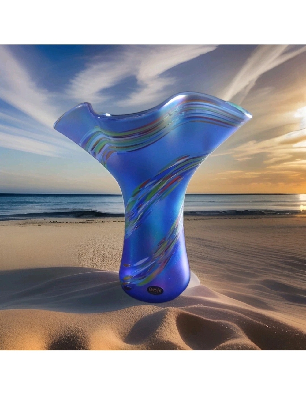 Glass Eye - Blue Rainbow Ruffle Twist Vase